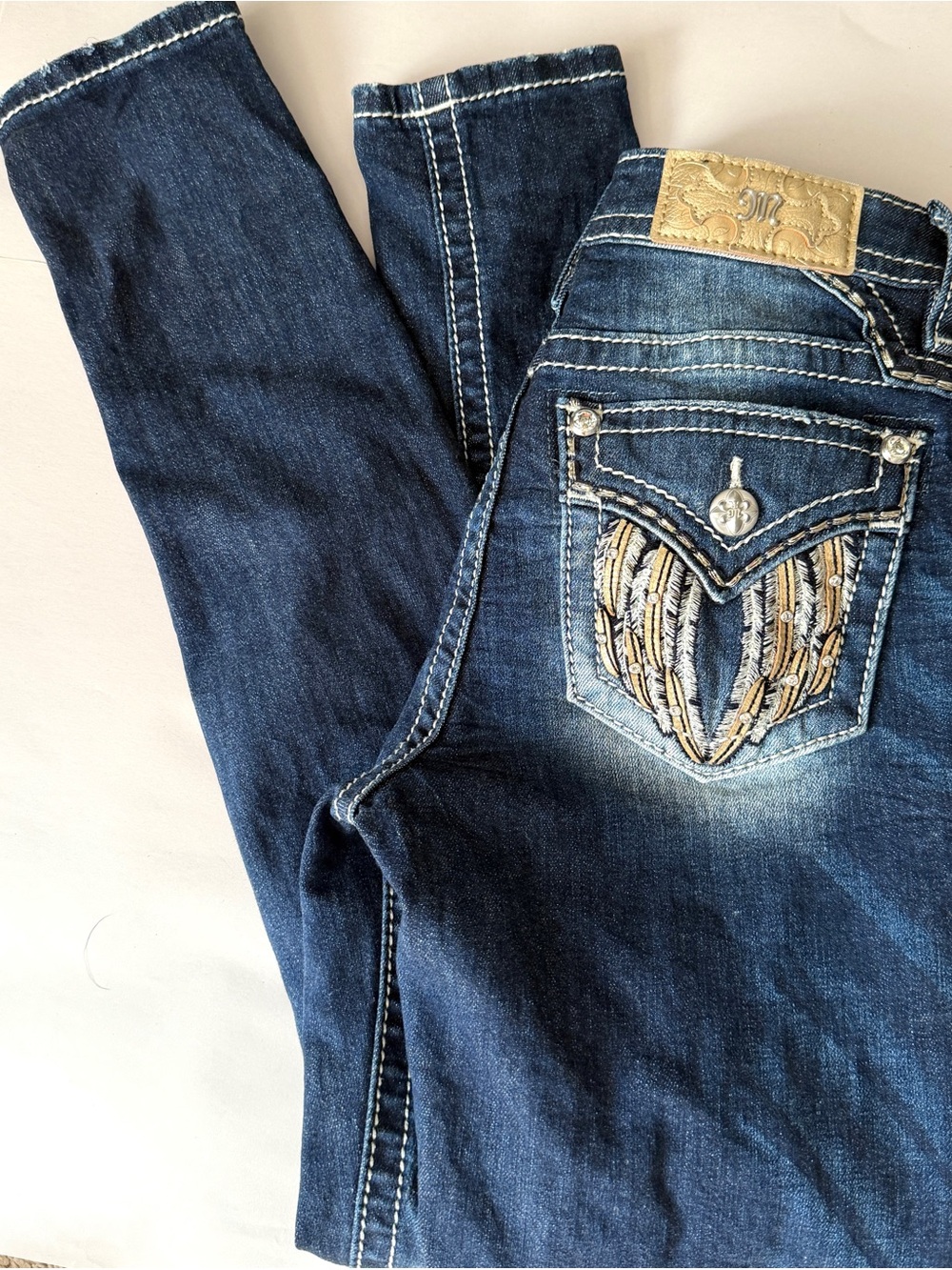 Womens Miss Me Jeans Size 25 X 30 Skinny Y2K Angel Wings Mid Rise Blue Denim - Picture 6 of 11
